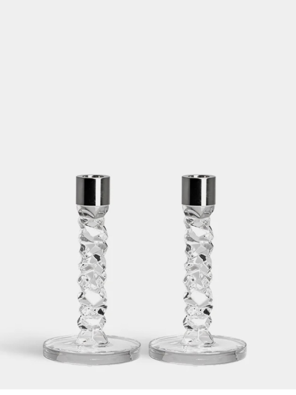 ORREFORS Carat Candlestick Silver Small - Set of 2 Design by Lena Bergström